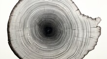A Graphic Print Of Uneven Black Tree Rings, Wavy Space Between Some Rings Isolated On White Background. Wood Rings