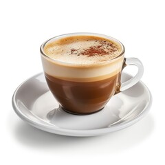 Wall Mural - Cup of hot aromatic espresso coffee on white background, side view