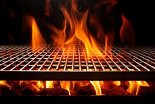 Empty Barbecue Grill With Charcoal And Burning Fire. Copy Space Add Product. Ai Generative