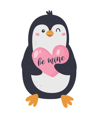 Canvas Print - Vector illustration of a cute penguin holding a heart for Valentine's Day