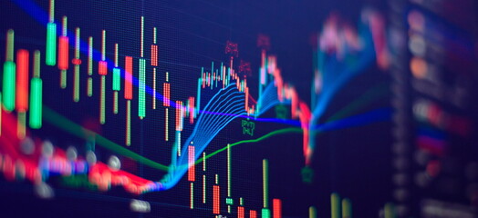 Wall Mural - Crypto currency background. Market Analyze. Bar graphs, Diagrams, financial figures. Forex chart.