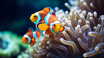 Wall Mural - A coral reef in africa is home to colorful clownfish.
