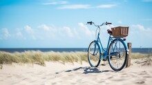 A Blue Bicycle On A Beach