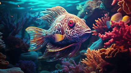 Wall Mural - An underwater paradise filled with colorful fish, coral, and turtles.
