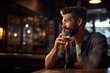 man quietly sipping an ipa at a bar