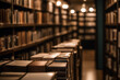 Book Shop. Library with books. Books in a bookstore. Book shelves. Selective focus. AI generated