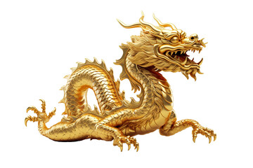 Wall Mural - China-style lucky dragon concept Belief in longevity. Dragon made of gold are believed to bring longevity on a white background