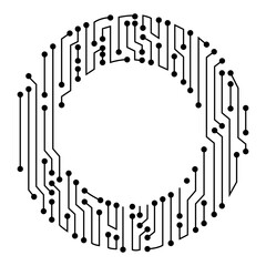 Aufkleber - Circuit board circle frame. Abstract digital round frame, hardware board and electronic motherboard pattern vector. Programming science, computer system element