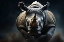 Linear And Minimal Depiction Of A Rhino In A Charging Pose, Emphasizing The Strength And Power Of The Creature.