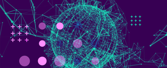 Aufkleber - Abstract sphere background with plexus effect. 3D surface. Hand made vector illustration.