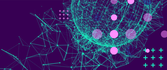 Aufkleber - Abstract sphere background with plexus effect. 3D surface. Hand made vector illustration.
