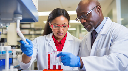 Wall Mural - scientist Man and woman doing scientific experiments using test tubes