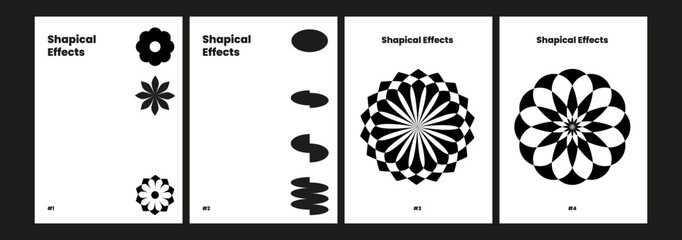 Fototapete - black and white graphic design postcard poster set radial pattern various circle different flower graphics multiple editorial layout