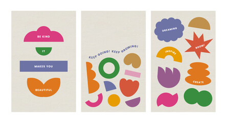 Fototapete - nature simple shape figure form sticker paper elements drawn shape pack flat abstract image