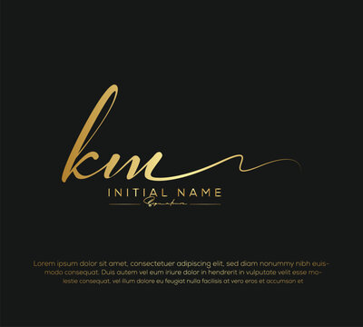 km initial letter handwriting and signature logo