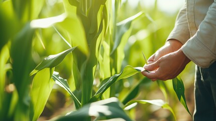 Wall Mural - a farmer, agronomist, who plants and cares for corn on a corn plantation. agriculture, organic gardening, planting