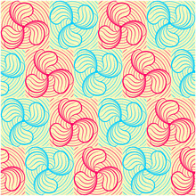Vector Pattern Illustration Of A Diagonally Arranged Group Of Hearts, Each With Three Pink Stripes Rotating Around Each Other With Light Blue And Pink Seamlessly Connecting, With A Light Yellow Backgr