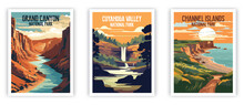 Grand Canyon, Cuyahoga Valley, Channel Islands Illustration Art. Travel Poster Wall Art. Minimalist Vector Art.
