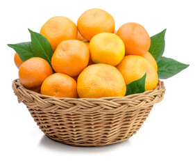 Wall Mural - Fresh tangerines in a basket isolated on white