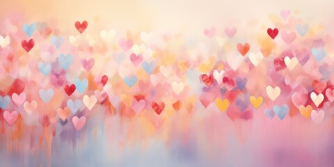 Wall Mural - A soft, abstract pastel background adorned with an array of delicate hearts symbolizes the essence of celebratory occasions like Mother's Day, Valentine's Day, and birthdays.