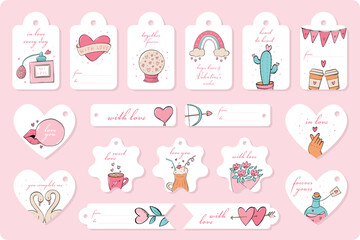 Wall Mural - set of Valentine's day labels, tags, stickers for giftware, cards, posters, prints, invitations, etc decorated with doodles and lettering quotes. EPS 10