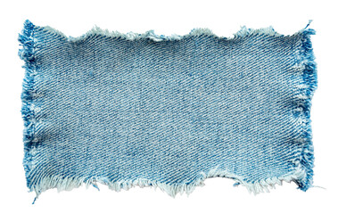piece of torn denim on a white background. denim texture