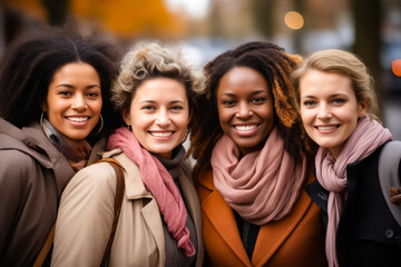 Wall Mural - Three women are smiling and posing for picture together.