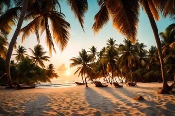 coconut trees at the bank of the lake and river growing together in the beautiful sun set abstract background 