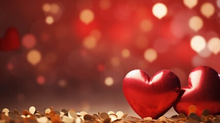 Poster - red glitter lights background Abstract Valentine's Day background with Valentine's Day pattern hearts.