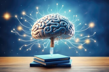 Aufkleber - A book with a brain on top, representing knowledge and intelligence. Can be used to illustrate the power of reading and learning