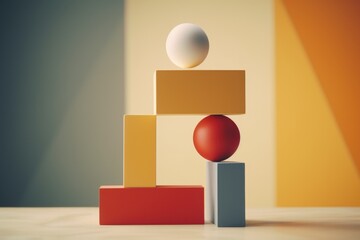 Poster - A ball sitting on top of a stack of blocks. Suitable for educational and playtime concepts