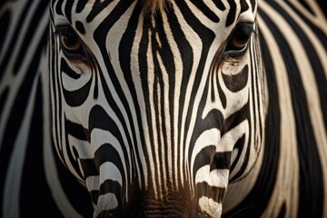 Poster - A detailed close-up view of a zebra's face. Can be used for educational purposes or in wildlife-themed designs