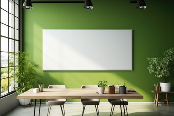 Poster - A room featuring a table, chairs, and a whiteboard. This versatile image can be used in various settings