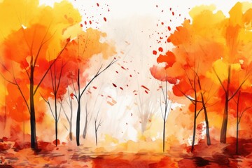 Poster - A beautiful watercolor painting depicting trees in their fall colors. Perfect for adding a touch of nature to any space