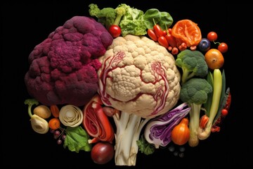 Poster - Various types of vegetables arranged on a black background. Suitable for food-related projects and healthy eating concepts