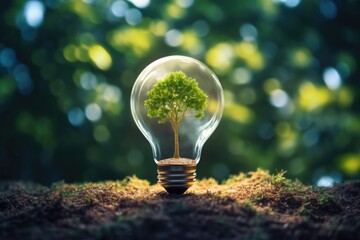Poster - A unique light bulb with a tree inside, perfect for illustrating creativity, innovation, and environmental themes
