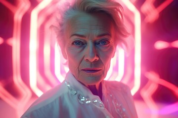 Poster - A woman with white hair wearing a white shirt. Versatile image suitable for various uses