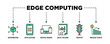 © santerabos - Edge computing banner web icon set vector illustration concept with icon of distributed computing, application, device nodes, data volume, traffic and reduce costs