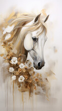 Portrait Of A Horse With Flowers, Asbstract Painting Style Poster, Living Room Deco Art