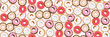 Seamless pattern with donuts in retro cartoon style. Vector background with different types of donuts overlapping each other in an abstract pattern. Print for cafes, restaurants, bakery menus.