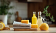Ecological cleaning products, sponges and rags and towels. Household cleaning concept.