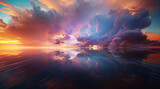 Fototapeta Na sufit - sunrise over lake, sun and clouds, sunrise over the clouds, sunrise over the sea, colorful sky with sun in clouds of altitude, Red sunset over the sea, rich in dark clouds, rays of light, generative