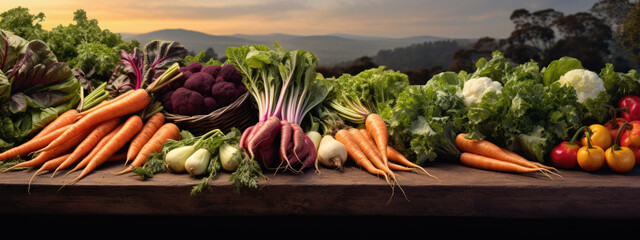 Freshly harvested vegetables laid out on the soil, highlighting the bounty of organic agriculture.