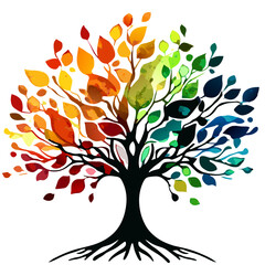 Watercolor Colorful Tree Svg Illustration For Creative Designs, Watercolor Tree, Colorful Tree