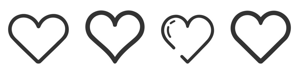 Wall Mural - Heart icons, concept of love, linear icons thin grey line. Vector pack, set, collection