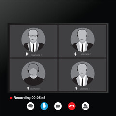Video call interface template with user icon. Group video call screen template. Online meeting screen.  Videocall interface. conference call screen.