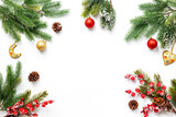 Fototapeta Do pokoju - Christmas and New Year decoration frame made of fir tree branches