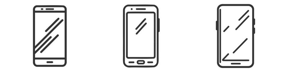 Poster - Icon set of Phone with blank white screen isolated on white background. Vector pack, collection