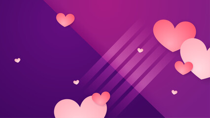 Wall Mural - Happy valentine day with creative love composition of the hearts. Vector illustration Purple violet and pink vector happy love background with 3d hearts