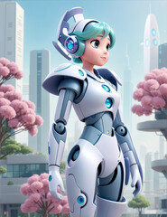 Aufkleber - Cyber Elegance: Portrait of a Beautiful High-Tech Robo Girl, Radiating Futuristic Grace with Metallic Glamour and Digital Allure,generative ai